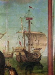 Spotkanie i odjazd narzeczonych, z cyklu św. Urszuli, detal statku, 1490-96